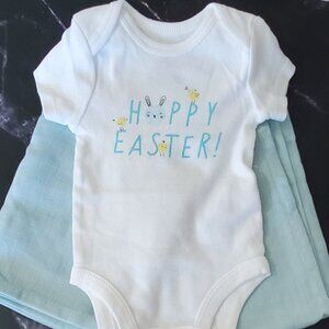 Baby Carter's Happy Easter Bodysuit w/Mac & Moon Swaddle  Newborn New